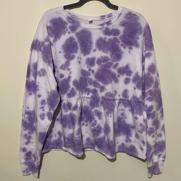 BP Purple Orchid Tie-Dye Ruffled Peplum Waist Sweatshirt Size Large - Picture 2 of 10